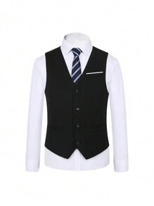 男士單排釦西裝外套&馬甲西裝外套和褲子套裝套裝無襯衫 - 黑色 - 查看 8