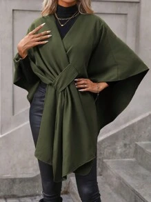 SHEIN Clasi 羊毛裹身斗篷大衣 - 軍綠色 - 查看 4