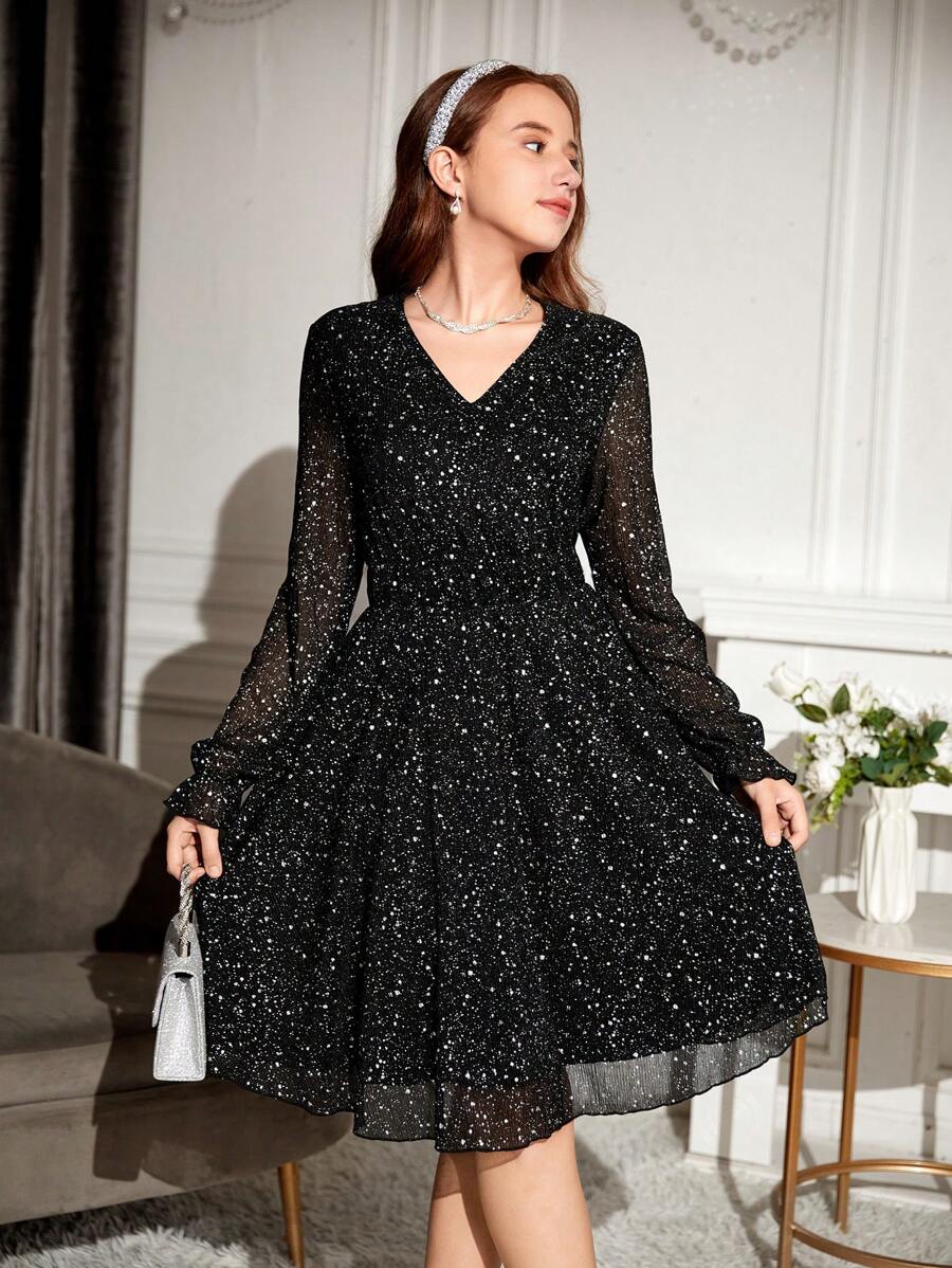 Váy lưới lấp lánh cho bé gái, hoàn hảo cho các bữa tiệc, thanh lịch và - màu đen - Xem 1