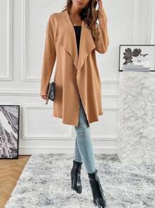 SHEIN LUNE 女式大翻領露肩落肩大衣 - 卡其色 - 查看 7