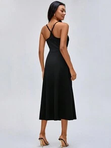 Growing Cut Out Split Thigh Cami Dress - Black - View 2