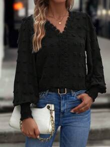 EMERY ROSE 女性燈籠袖襯衫 - 黑色 - 查看 1