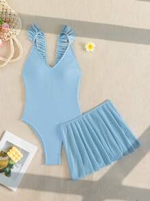 Swim Mod Traje de baño de una pieza con ribete de volantes para la playa de verano con vestido de playa