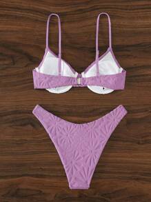 SHEIN Enfärgad V-ringad Bikini Set Summer Beach - Mauve Lila - Visa 2