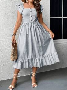 Flirla Plus Size Striped Dress With Ruffle Hem