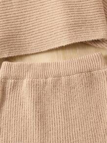 SHEIN Cô gái Tween Cổ giả Chất rắn Sweater & Knit Skirt - Màu be - Xem 5