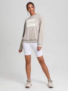 JoyandElle 艺术家宽松落肩运动衫，带图案印花，适合假期、度假、节日 - 米色 - 查看 3