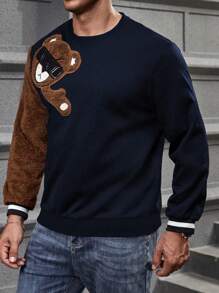 Manfinity Homme Cartoon Bear Pattern Long Sleeve Men'S Plus Size Sweatshirt - Multicolor - View 3