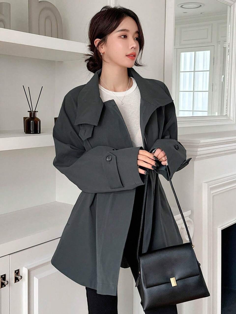 Women's Solid Color Business Casual Trench Coat, Autumn Women Jacket,Fall Women Clothes