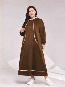 Mulvari Kích thước lớn Khối màu Đàm áo cánh có mũ Với Cán Hem Và Dây rút - Màu nâu  Mocha - Xem 1