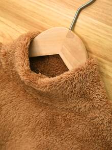 SHEIN Tween Girl Bear Embroidery Twist Hem Flannel Pullover - Black - View 3