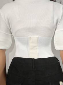 ROMWE Goth 1入組女性白色六邊形形狀腰皮帶帶打蠟燈芯絨系帶和孔眼適用於洋裝配件,每天穿戴