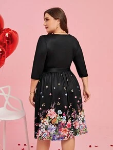 SHEIN Clasi Plus Floral Print Belted Dress - Multicolor - View 2