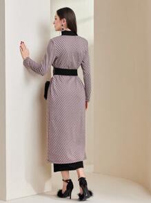 Mulvari Fuzzy Pocket Patched Open Front Coat With Buckle Belt