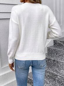 SHEIN LUNE Heart & Slogan Pattern Drop Shoulder Sweater - White - View 2