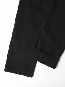 SHEIN Explorewe Quần jean phong cách đường phố Tween Boy hợp thời trang thêu ngôi sao, viền nhăn và sờn - màu đen - Xem 8