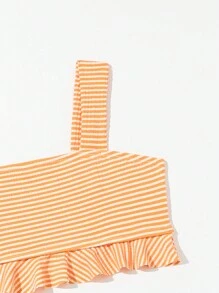 Conjunto De Bikini Con Volantes Y Rayas Para Niña Joven Con Adornos Decorativos - Amarillo - Ver 4