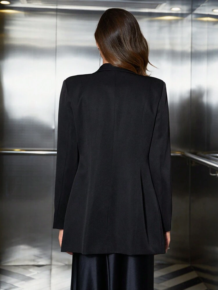 Women's Black Notched Collar Blazer Fall Cloth For Women