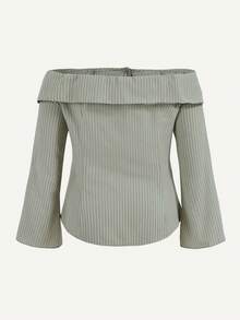 Flirla Plus Foldover Off Shoulder Striped Print Blouse - Green - View 2