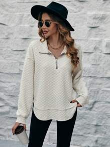 SHEIN LUNE Half Zip Drop Shoulder Sweatshirt - Apricot - View 5