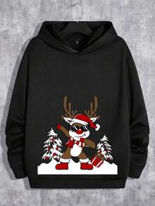 Manfinity Men's Plus Size Christmas Printed Hooded 2pcs/set - Black - View 4