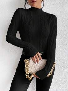 SHEIN Frenchy Áo len dệt kim cổ giả - màu đen - Xem 5
