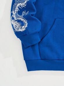 SHEIN EZwear Plus Size Chinese Dragon Print Zip Up Drop Shoulder Sweatshirt - Blue - View 3