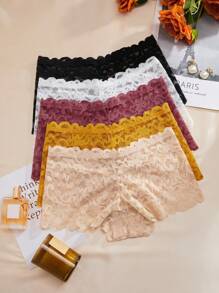 Women's Solid Color Lace Boyshorts - Black - View 2