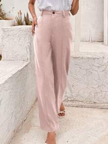 SHEIN BIZwear 高腰直筒西裝褲 - 粉色 - 查看 3