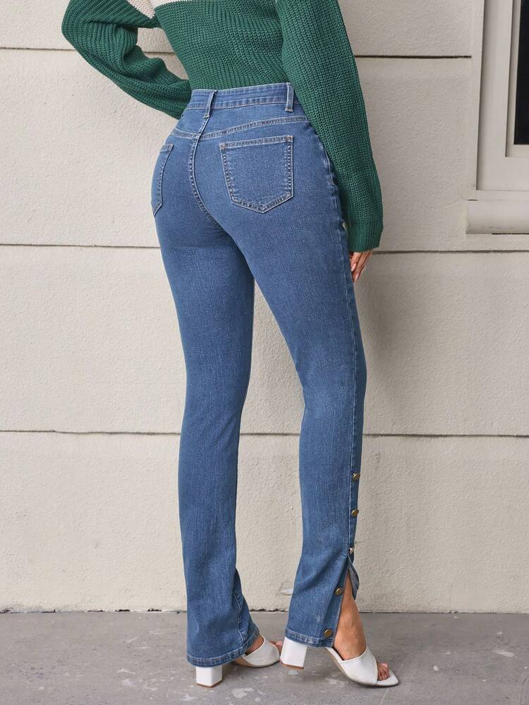 Women's Tight-fitting Jeans With Split Hem