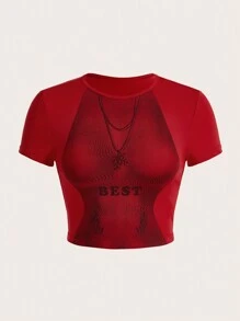 SHEIN ICON Slim Fit Printed Short Sleeve T-shirt - Red - View 1