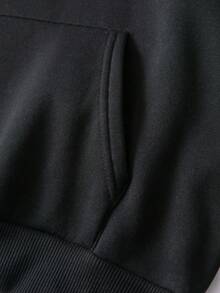 SHEIN EZwear 女式抽繩天使標語印花連帽衫 - 黑色 - 查看 6