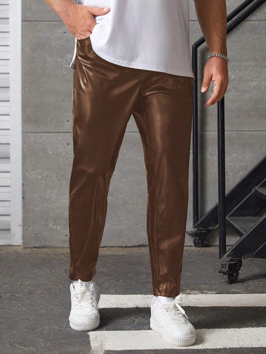 GENTILAND 男士加大號固色pu皮褲 - 棕色 - 查看 1