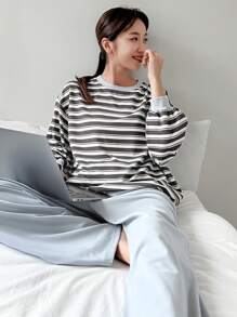DAZY 女性條紋家居服套裝 - 灰色 - 查看 8