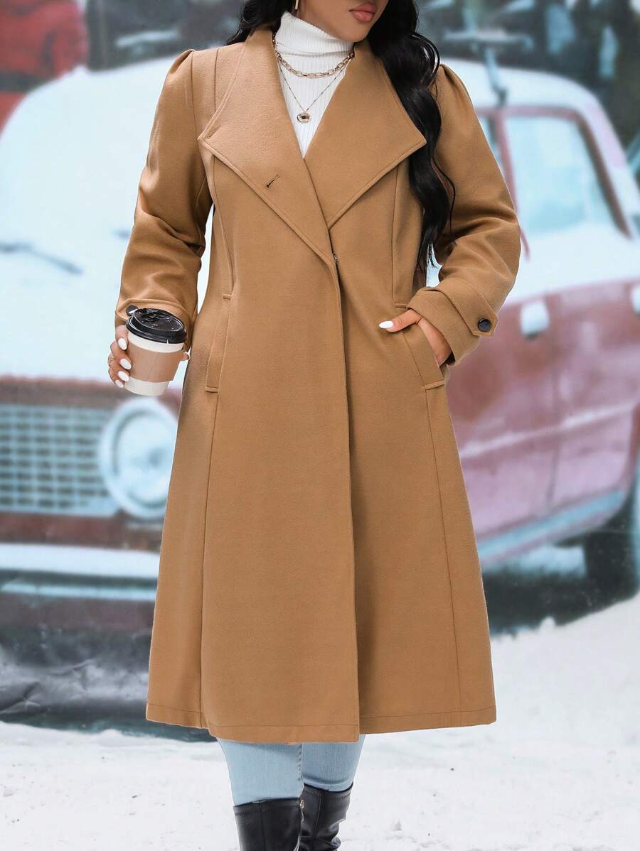 Calvaya Kích thước lớn Len áo Với Lớn Cổ áo tây - Cà phê nâu - Xem 1