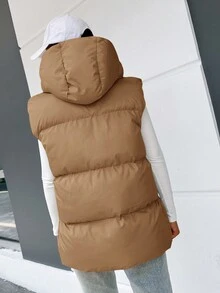 EURMUSE Zip Up Hooded Vest Padded Coat - Camel - View 2