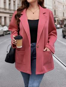 SHEIN LUNE Hơn Cổ áo Vá Túi Áo vest - Màu Hồng  Dưa hấu - Xem 4