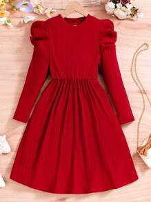 SHEIN Cô gái Đỏ  Chân của tay áo cừu Đầm - Đỏ - Xem 1