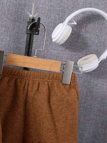 SHEIN 嬰兒男童顏色塊拼接夾克、純色褲子和背包套裝,長袖 - 棕色 - 查看 7