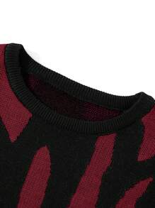 EURMUSE Men's Printed Drop Shoulder Sweater - Burgundy - View 4