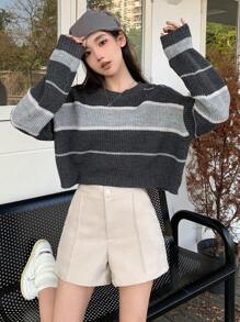 DAZY Của phụ nữ Khối màu Quần skinny Áo len - Màu xám đen - Xem 5