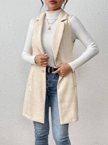 SHEIN Frenchy 女式西装领无袖大衣 - 杏色 - 查看 5