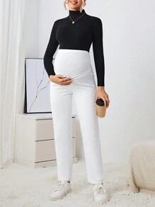 SHEIN 孕婦素色牛仔褲 - 白色 - 查看 6