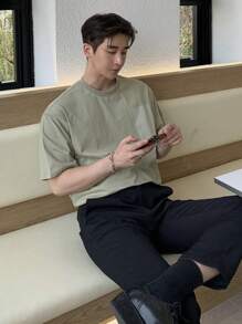 DAZY Men's Green Letter Pattern Casual Short Sleeve T-shirt - Mint Green - View 2