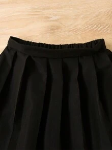 SHEIN 補間女童短版拼色棒球外套配百褶裙兩件套 - 彩色 - 查看 7