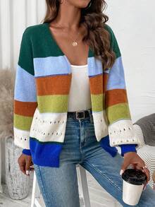 SHEIN LUNE 色塊開衫(開襟款) - 彩色 - 查看 4