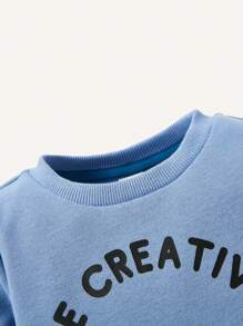 Newborn Baby Boys' Knitted Soft Letter Print Round Neck Sweatshirt Two Piece Set - Multicolor - View 3