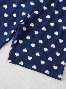 SHEIN Girls' Cute Cat Expression Patterned Homewear Set With All-over Hearts Print, Multiple Pieces - Multicolor - View 5