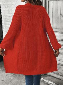 SHEIN LUNE Casual Solid Color Drop Shoulder Cardigan - Red - View 2