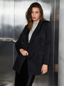 Chiquease Blazer De Cuello Muesca Negra Para Mujeres - Negro - Ver 4